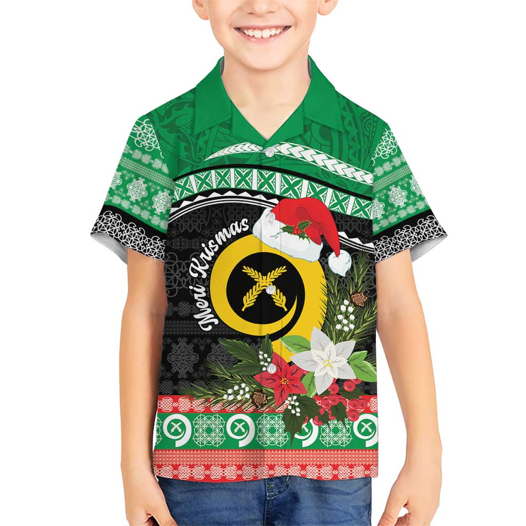Vanuatu Pig's Tusk Meri Krismas! Kid Hawaiian Shirt Vanuatuan Sand Drawing Pattern - Polynesian Pride