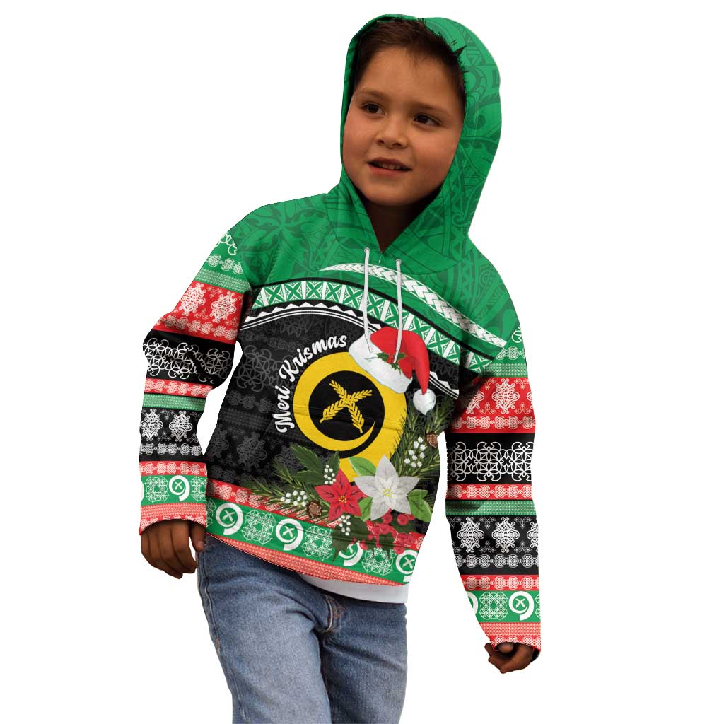 Vanuatu Pig's Tusk Meri Krismas! Kid Hoodie Vanuatuan Sand Drawing Pattern - Polynesian Pride