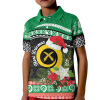 Vanuatu Pig's Tusk Meri Krismas! Kid Polo Shirt Vanuatuan Sand Drawing Pattern - Polynesian Pride