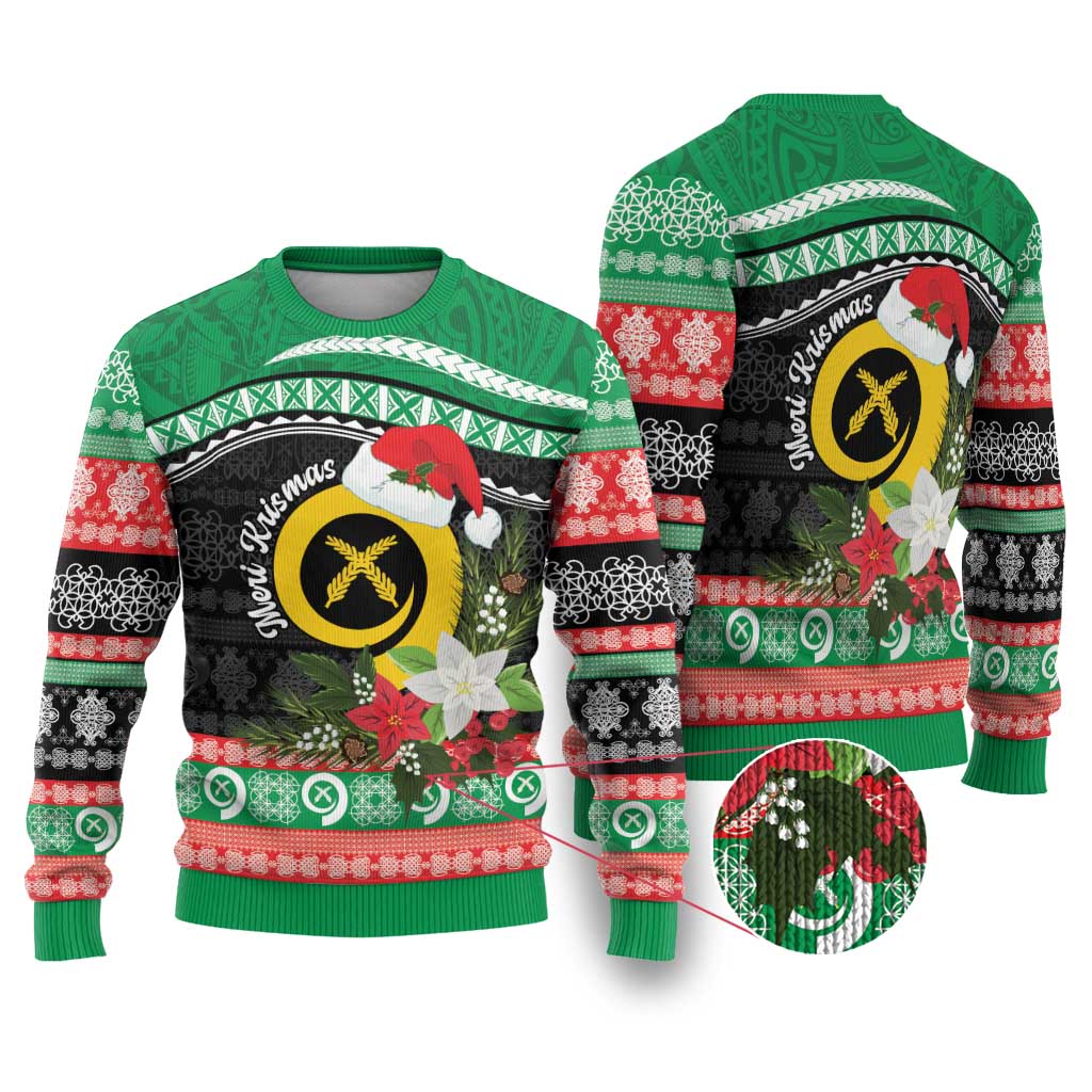 Vanuatu Pig's Tusk Meri Krismas! Ugly Christmas Sweater Vanuatuan Sand Drawing Pattern - Polynesian Pride