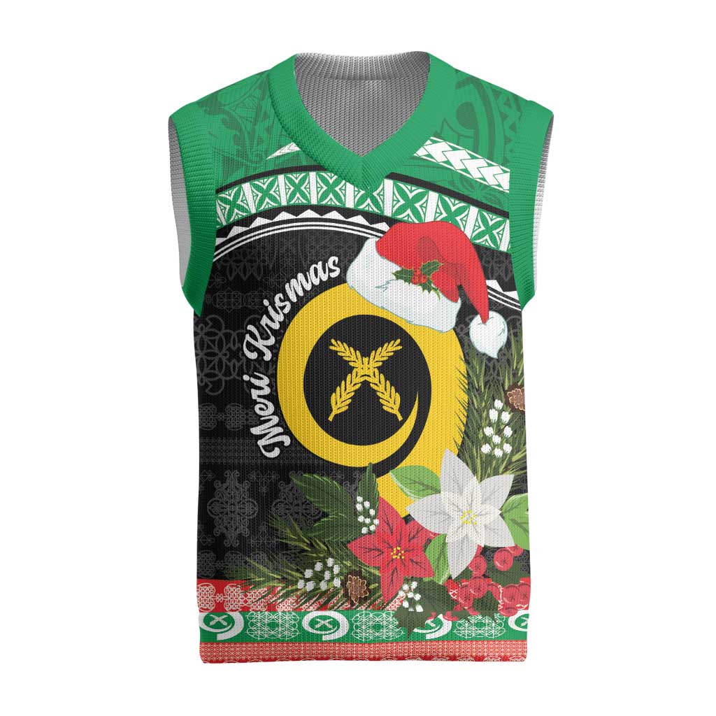 Vanuatu Pig's Tusk Meri Krismas! Christmas Knitted V-Neck Vest Vanuatuan Sand Drawing Pattern - Polynesian Pride