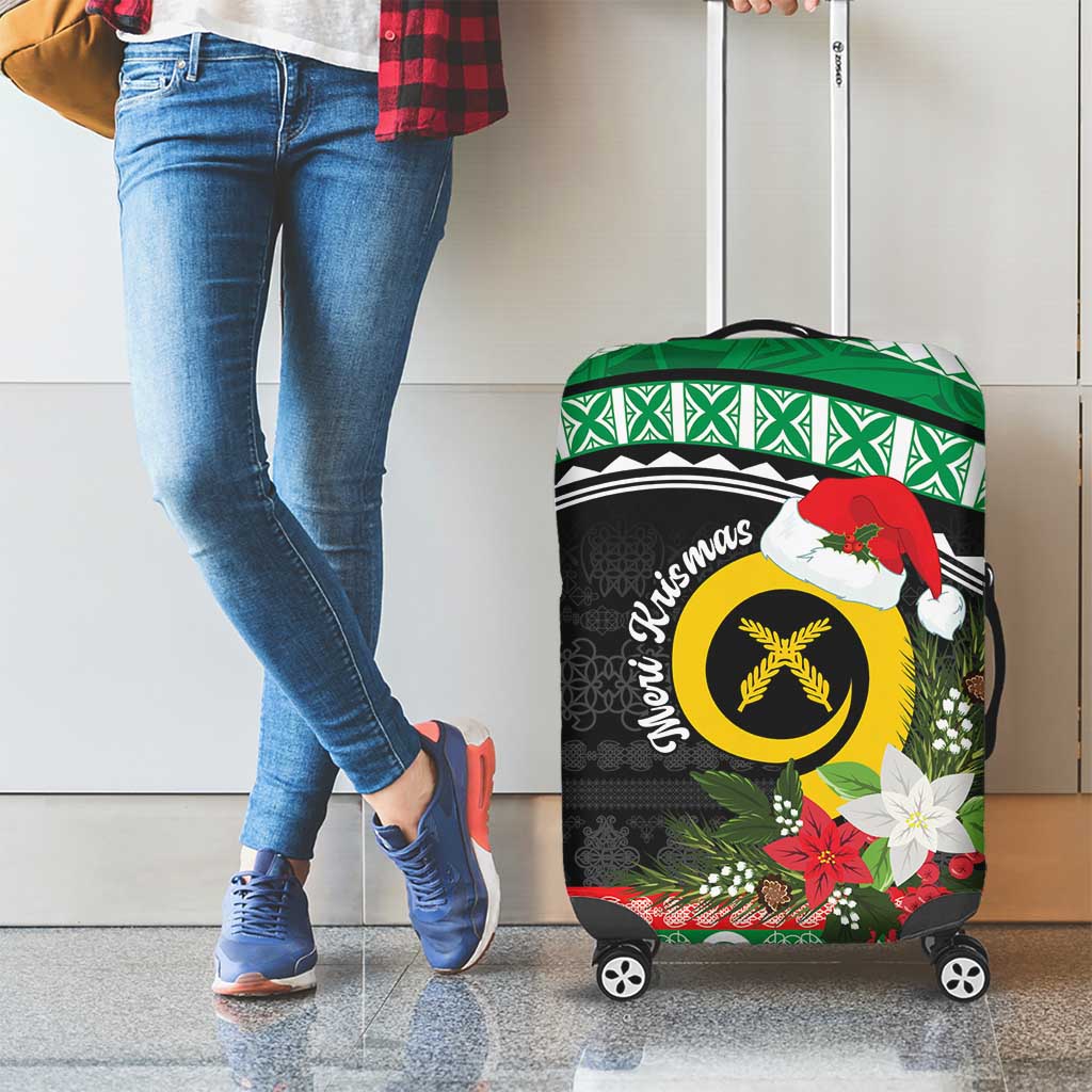 Vanuatu Pig's Tusk Meri Krismas! Luggage Cover Vanuatuan Sand Drawing Pattern - Polynesian Pride