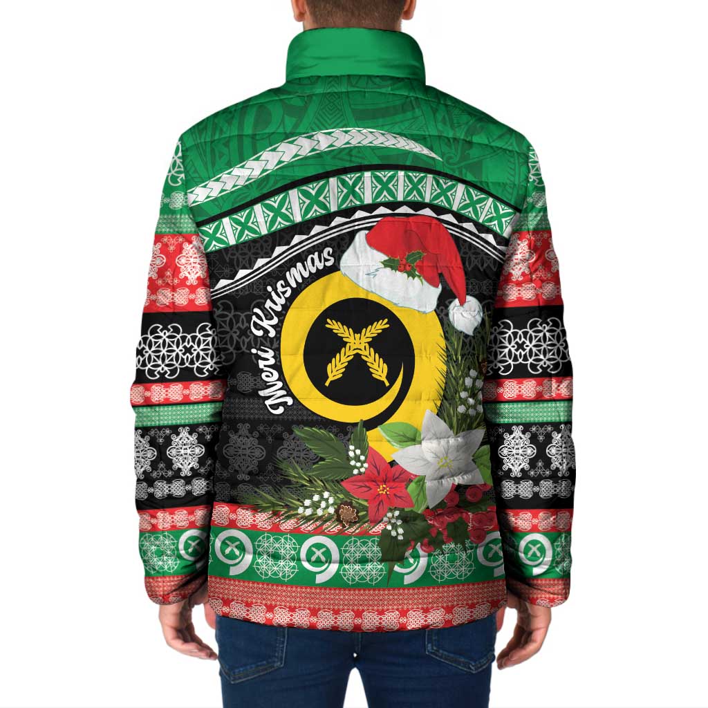 Vanuatu Pig's Tusk Meri Krismas! Padded Jacket Vanuatuan Sand Drawing Pattern - Polynesian Pride