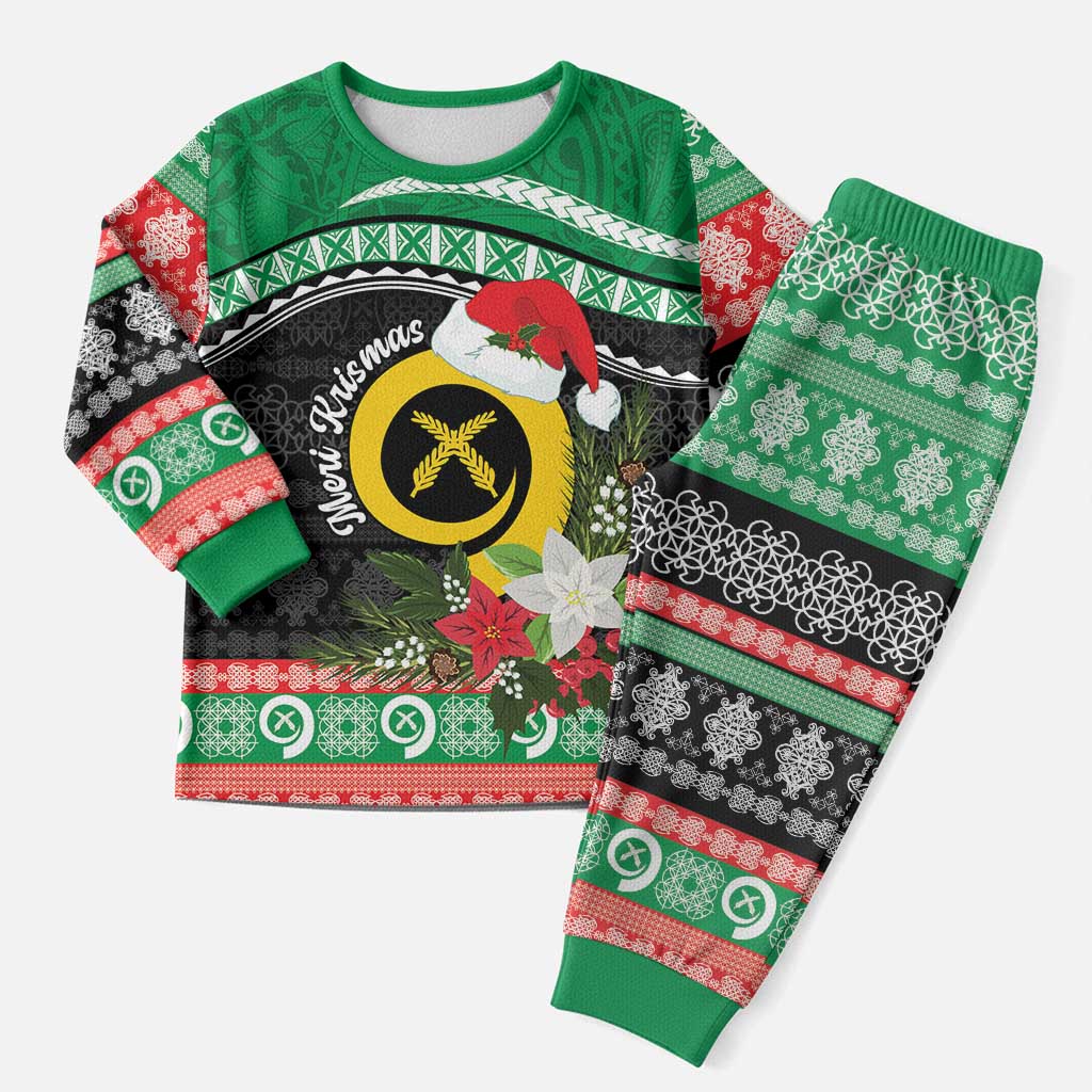 Vanuatu Pig's Tusk Meri Krismas! Christmas Pajama Set Vanuatuan Sand Drawing Pattern - Polynesian Pride