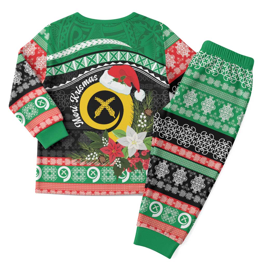 Vanuatu Pig's Tusk Meri Krismas! Christmas Pajama Set Vanuatuan Sand Drawing Pattern - Polynesian Pride