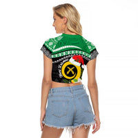 Vanuatu Pig's Tusk Meri Krismas! Raglan Cropped T Shirt Vanuatuan Sand Drawing Pattern - Polynesian Pride