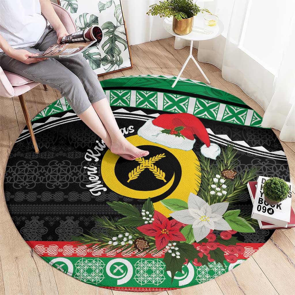 Vanuatu Pig's Tusk Meri Krismas! Round Carpet Vanuatuan Sand Drawing Pattern - Polynesian Pride