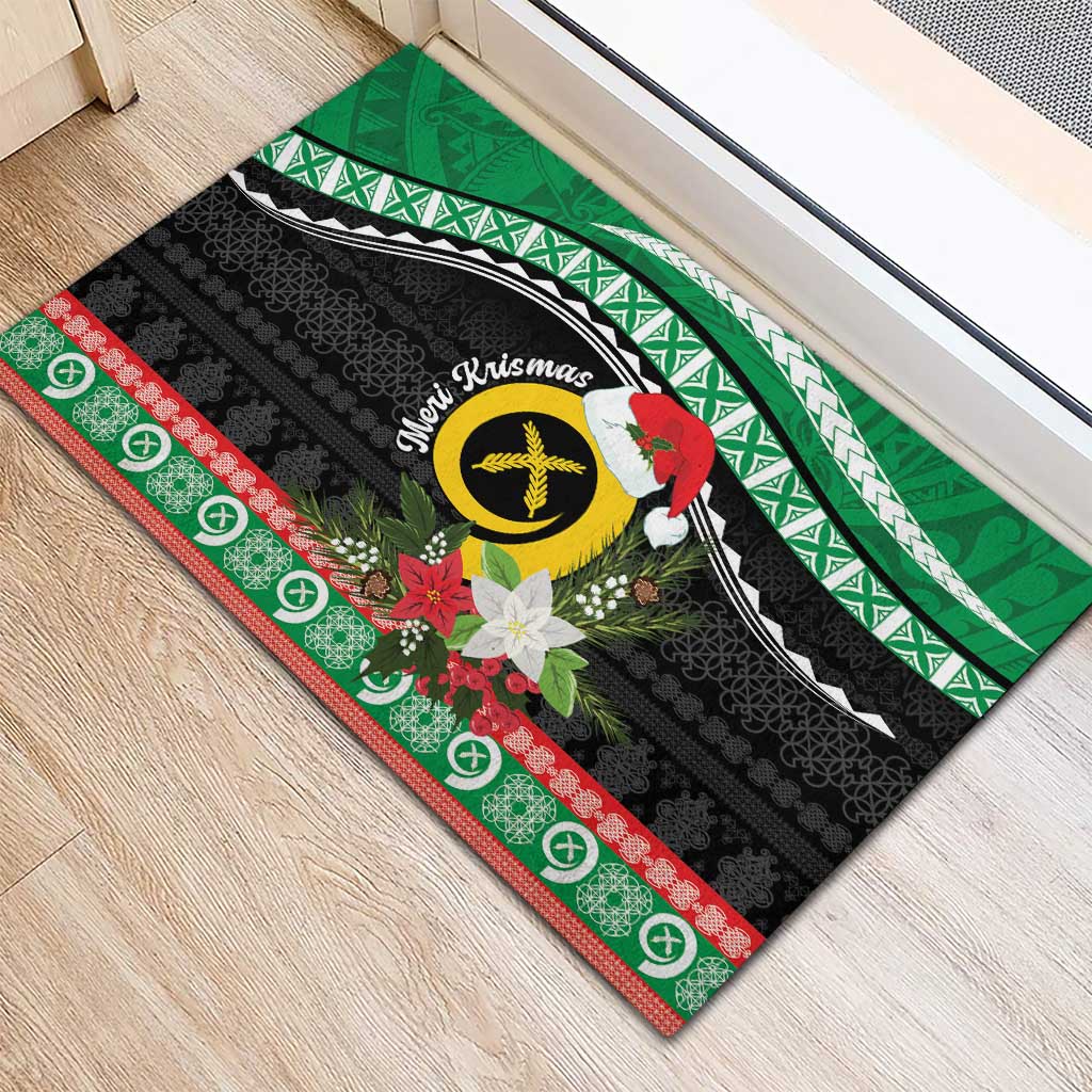 Vanuatu Pig's Tusk Meri Krismas! Rubber Doormat Vanuatuan Sand Drawing Pattern - Polynesian Pride