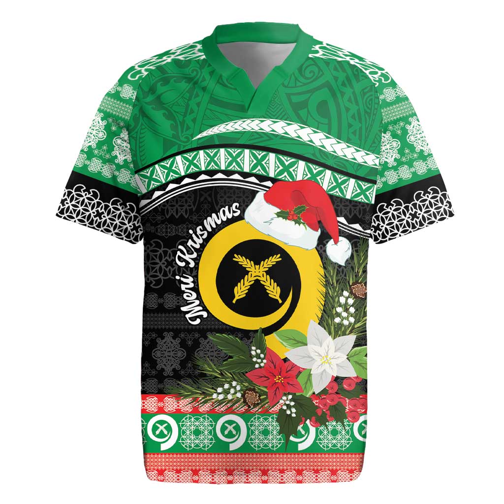Vanuatu Pig's Tusk Meri Krismas! Rugby Jersey Vanuatuan Sand Drawing Pattern - Polynesian Pride
