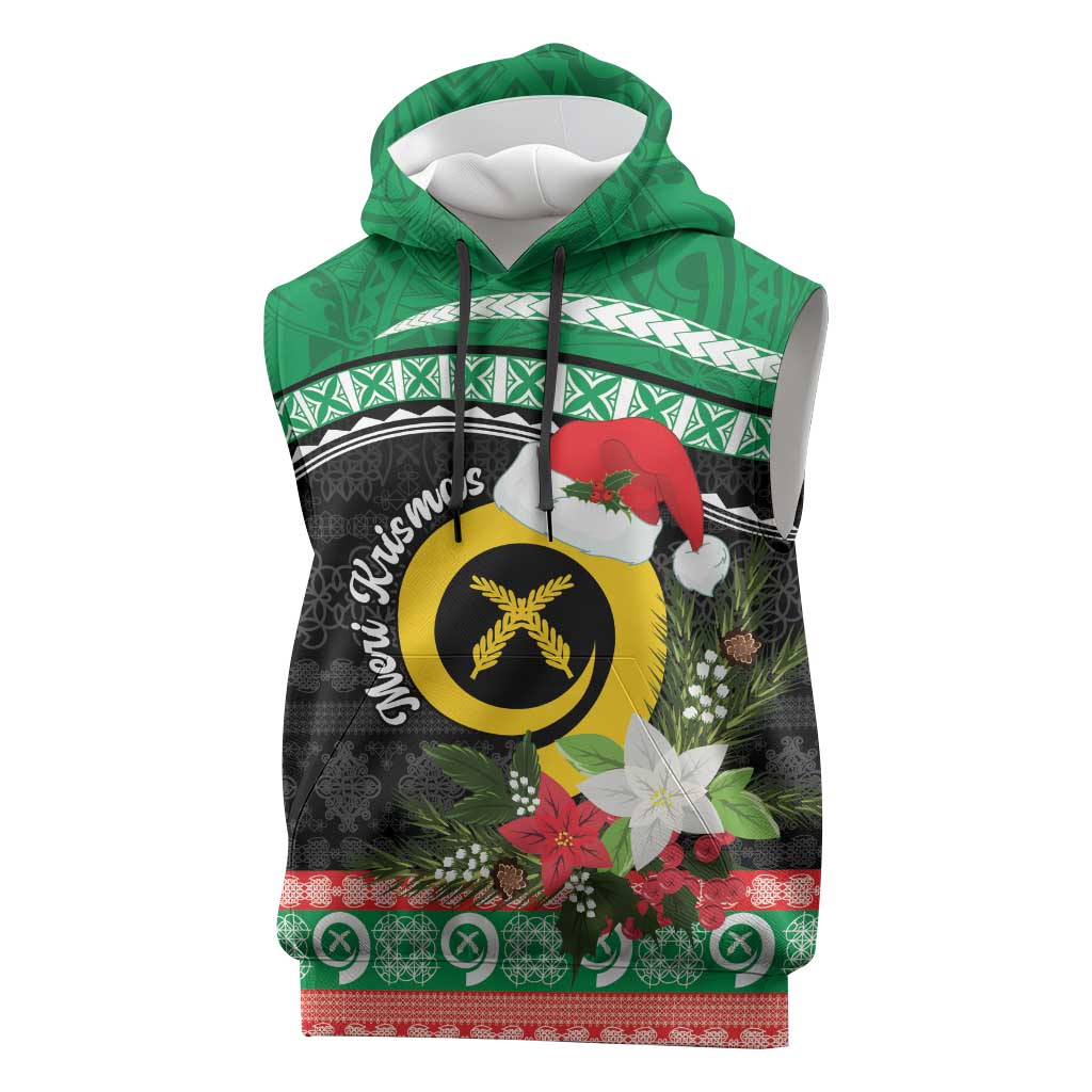 Vanuatu Pig's Tusk Meri Krismas! Sleeveless Hoodie Vanuatuan Sand Drawing Pattern - Polynesian Pride