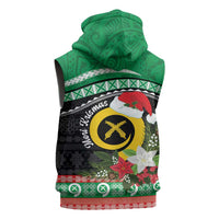 Vanuatu Pig's Tusk Meri Krismas! Sleeveless Zip Hoodie Vanuatuan Sand Drawing Pattern - Polynesian Pride