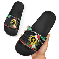 Vanuatu Pig's Tusk Meri Krismas! Slide Sandals Vanuatuan Sand Drawing Pattern - Polynesian Pride