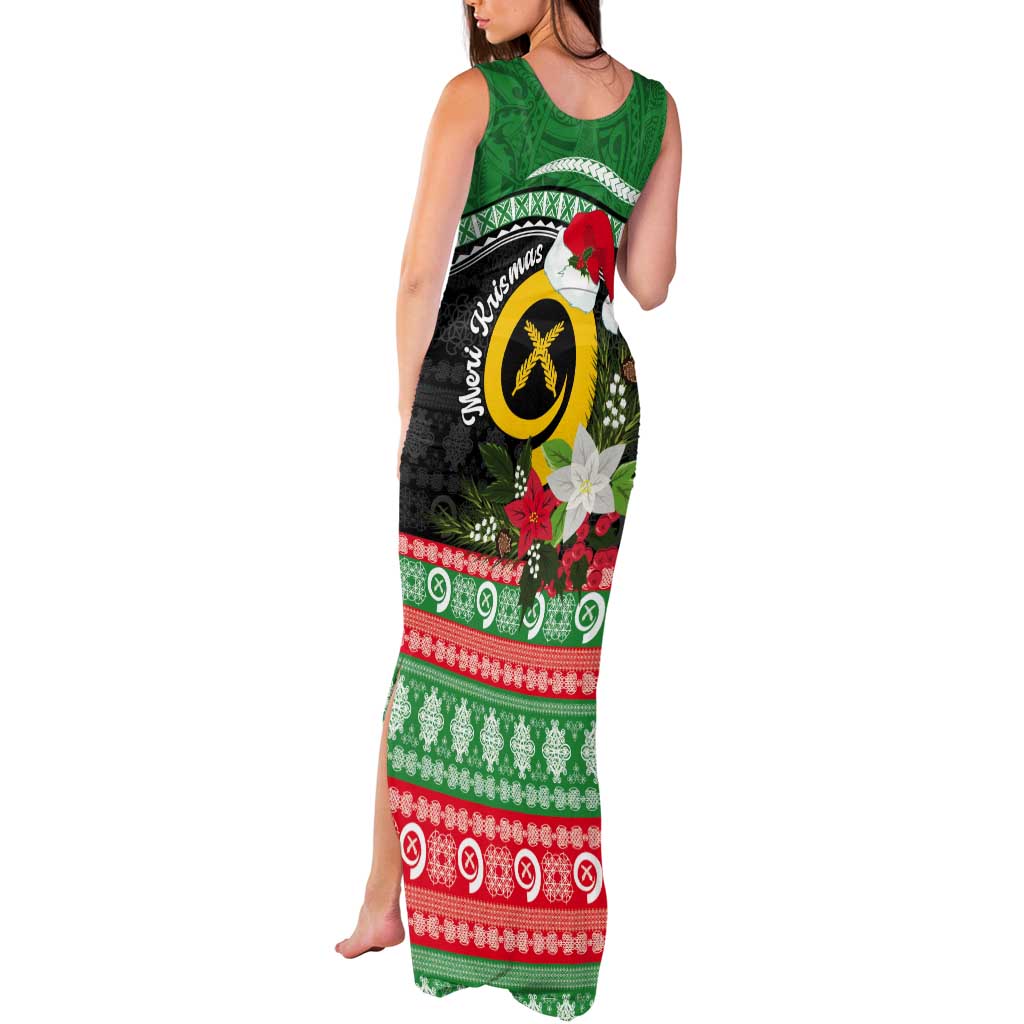 Vanuatu Pig's Tusk Meri Krismas! Tank Maxi Dress Vanuatuan Sand Drawing Pattern - Polynesian Pride