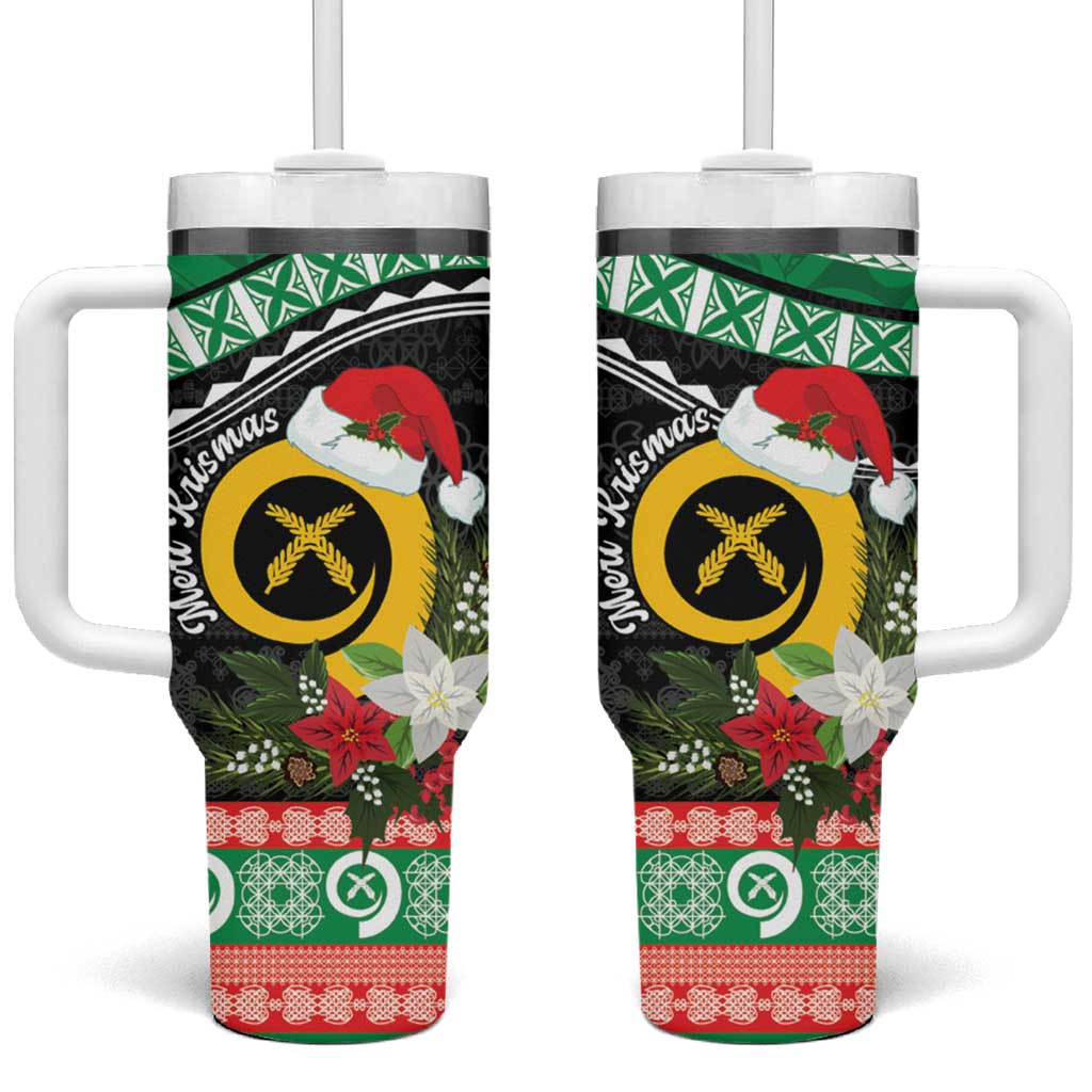 Vanuatu Pig's Tusk Meri Krismas! Tumbler With Handle Vanuatuan Sand Drawing Pattern - Polynesian Pride