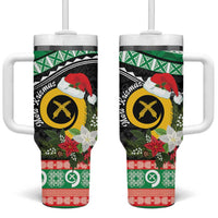 Vanuatu Pig's Tusk Meri Krismas! Tumbler With Handle Vanuatuan Sand Drawing Pattern - Polynesian Pride