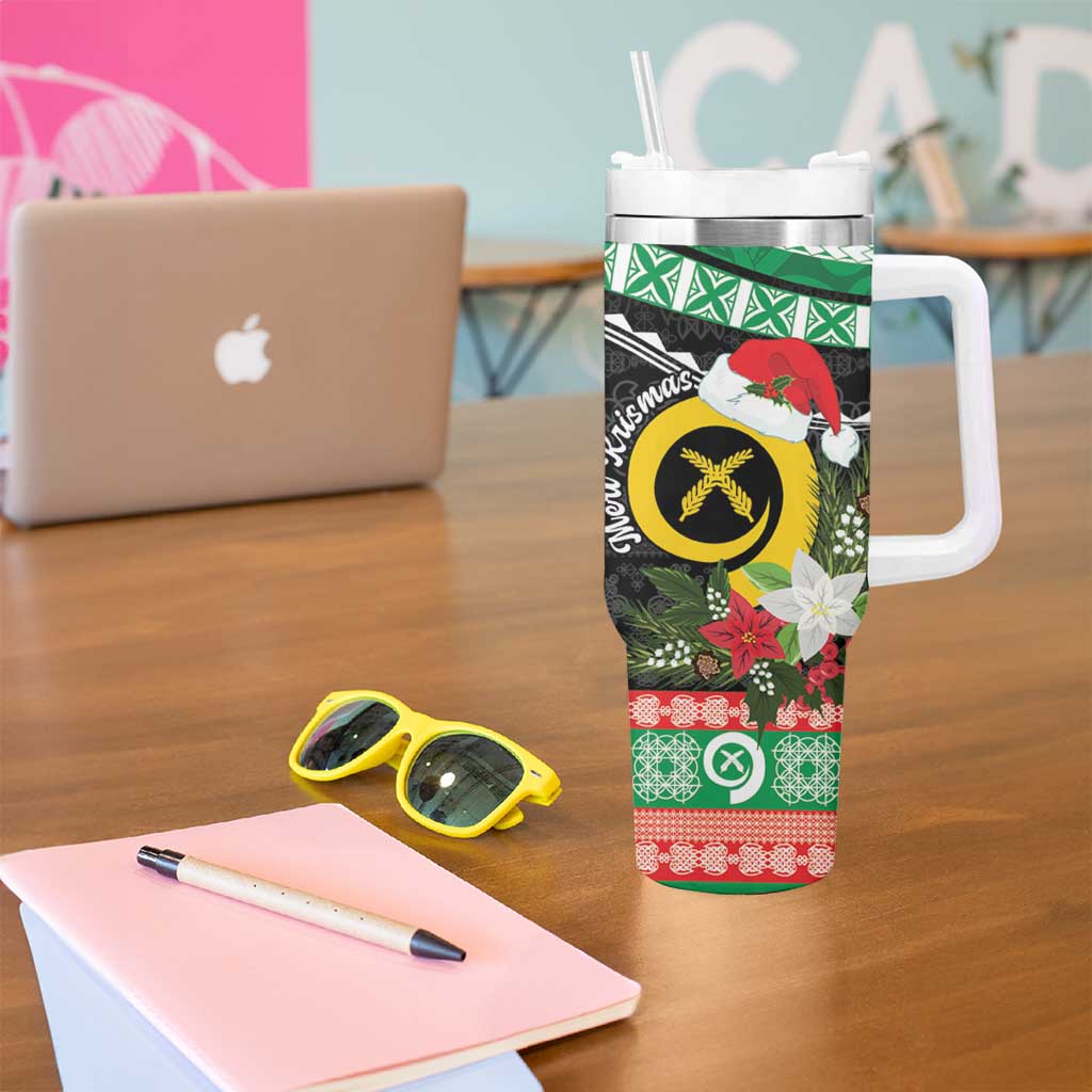 Vanuatu Pig's Tusk Meri Krismas! Tumbler With Handle Vanuatuan Sand Drawing Pattern - Polynesian Pride