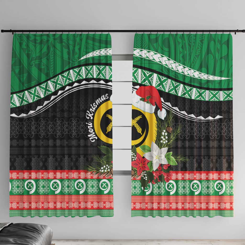 Vanuatu Pig's Tusk Meri Krismas! Window Curtain Vanuatuan Sand Drawing Pattern - Polynesian Pride
