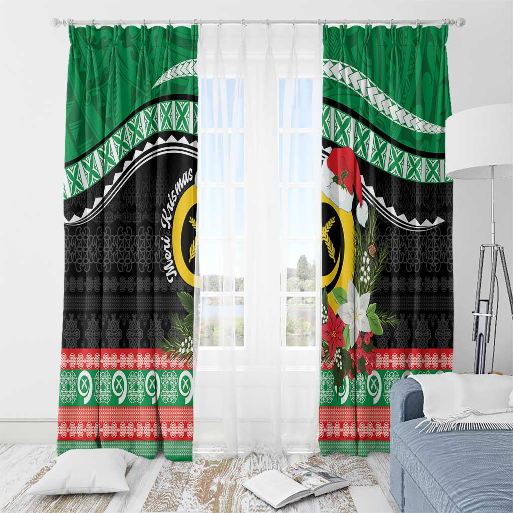 Vanuatu Pig's Tusk Meri Krismas! Window Curtain Vanuatuan Sand Drawing Pattern - Polynesian Pride