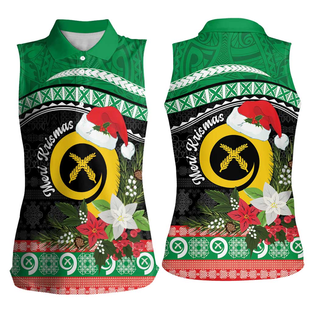 Vanuatu Pig's Tusk Meri Krismas! Women Sleeveless Polo Shirt Vanuatuan Sand Drawing Pattern - Polynesian Pride