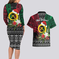 Vanuatu Pig's Tusk Meri Krismas! Couples Matching Long Sleeve Bodycon Dress and Hawaiian Shirt Vanuatuan Ancient Art Spirit - Polynesian Pride