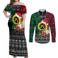Vanuatu Pig's Tusk Meri Krismas! Couples Matching Off Shoulder Maxi Dress and Long Sleeve Button Shirt Vanuatuan Ancient Art Spirit LT9 Black - Polynesian Pride
