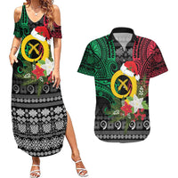 Vanuatu Pig's Tusk Meri Krismas! Couples Matching Summer Maxi Dress and Hawaiian Shirt Vanuatuan Ancient Art Spirit LT9 Black - Polynesian Pride