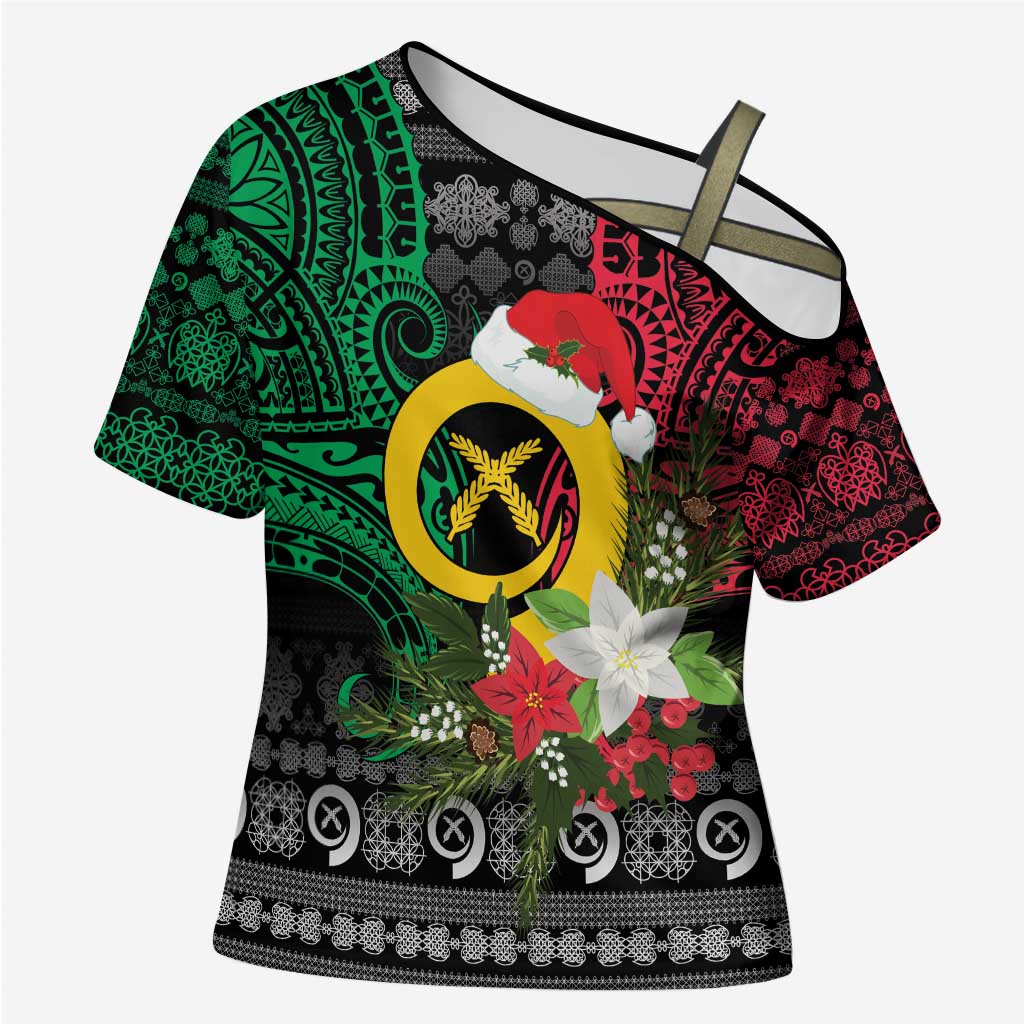 Vanuatu Pig's Tusk Meri Krismas! Cross Shoulder Shirt Vanuatuan Ancient Art Spirit - Polynesian Pride
