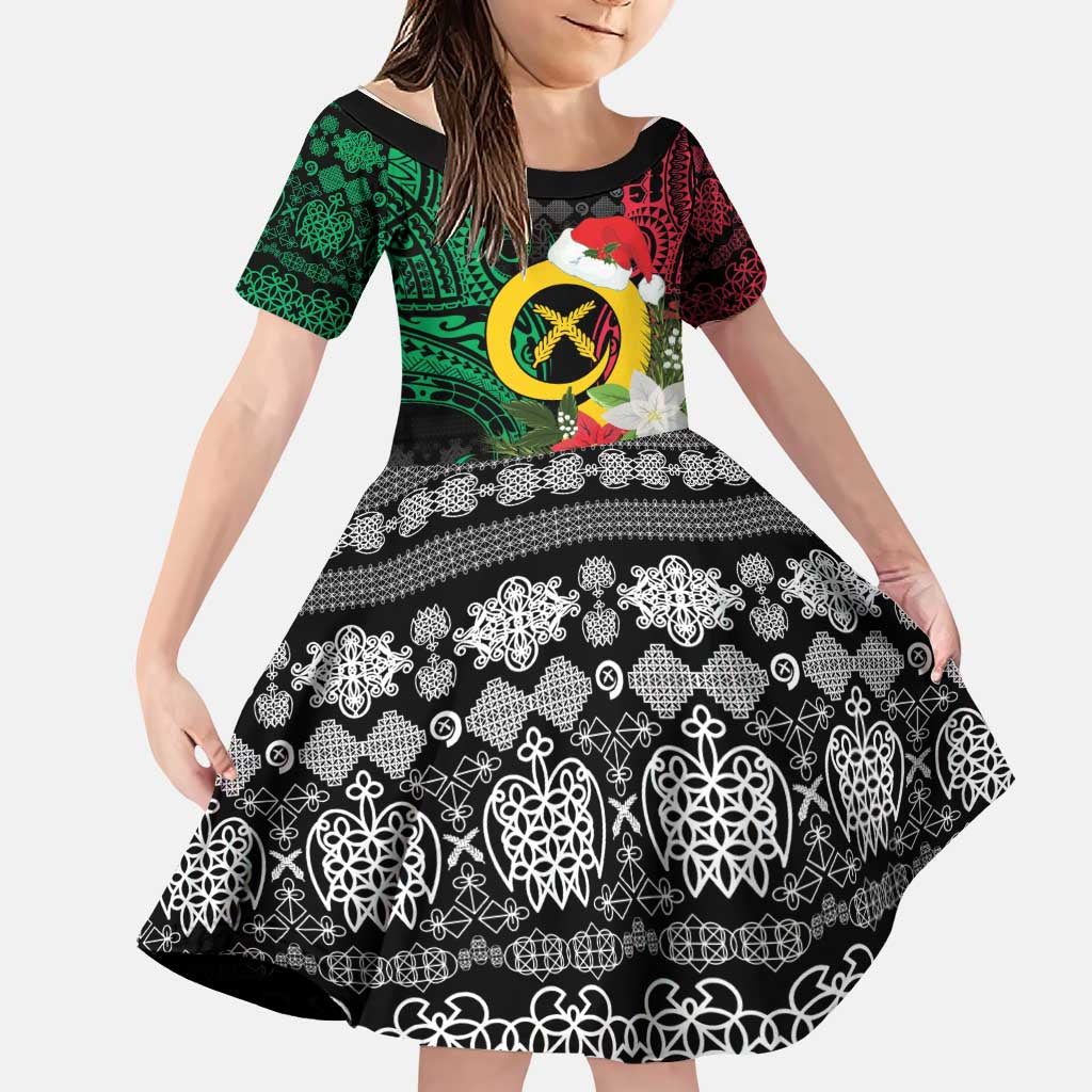 Vanuatu Pig's Tusk Meri Krismas! Family Matching Off The Shoulder Long Sleeve Dress and Hawaiian Shirt Vanuatuan Ancient Art Spirit LT9 Daughter's Dress Black - Polynesian Pride