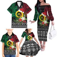 Vanuatu Pig's Tusk Meri Krismas! Family Matching Off The Shoulder Long Sleeve Dress and Hawaiian Shirt Vanuatuan Ancient Art Spirit LT9 - Polynesian Pride