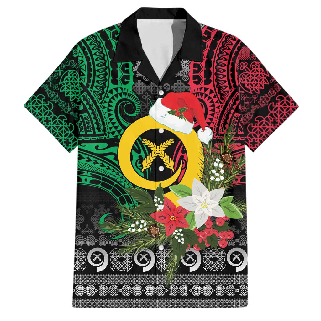 Vanuatu Pig's Tusk Meri Krismas! Family Matching Off The Shoulder Long Sleeve Dress and Hawaiian Shirt Vanuatuan Ancient Art Spirit LT9 Dad's Shirt - Short Sleeve Black - Polynesian Pride
