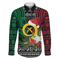 Vanuatu Pig's Tusk Meri Krismas! Family Matching Off The Shoulder Long Sleeve Dress and Hawaiian Shirt Vanuatuan Ancient Art Spirit LT9 Dad's Shirt - Long Sleeve Black - Polynesian Pride