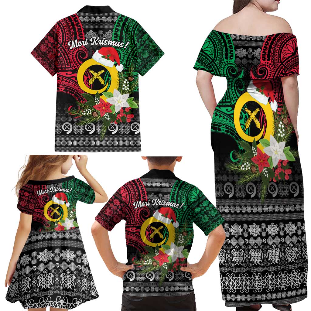 Vanuatu Pig's Tusk Meri Krismas! Family Matching Off Shoulder Maxi Dress and Hawaiian Shirt Vanuatuan Ancient Art Spirit - Polynesian Pride