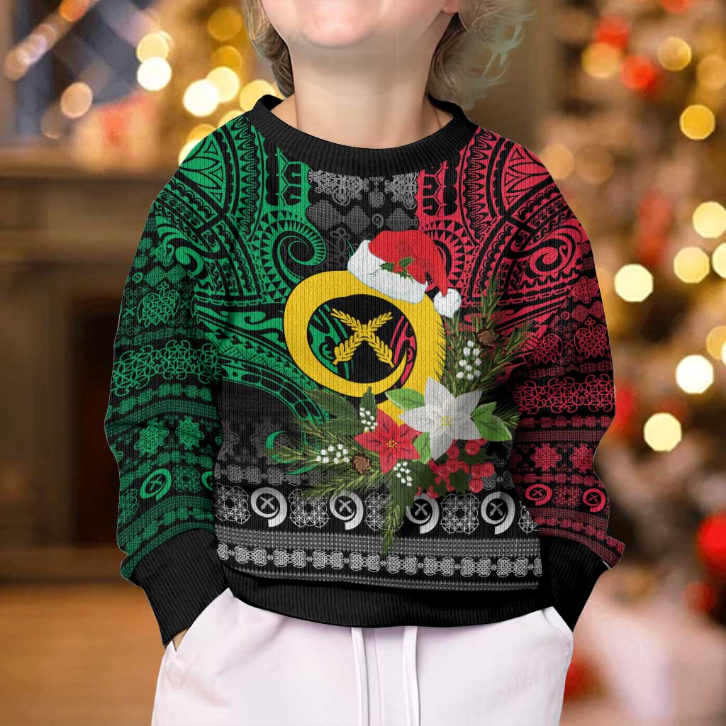 Vanuatu Pig's Tusk Meri Krismas! Kid Ugly Christmas Sweater Vanuatuan Ancient Art Spirit - Polynesian Pride