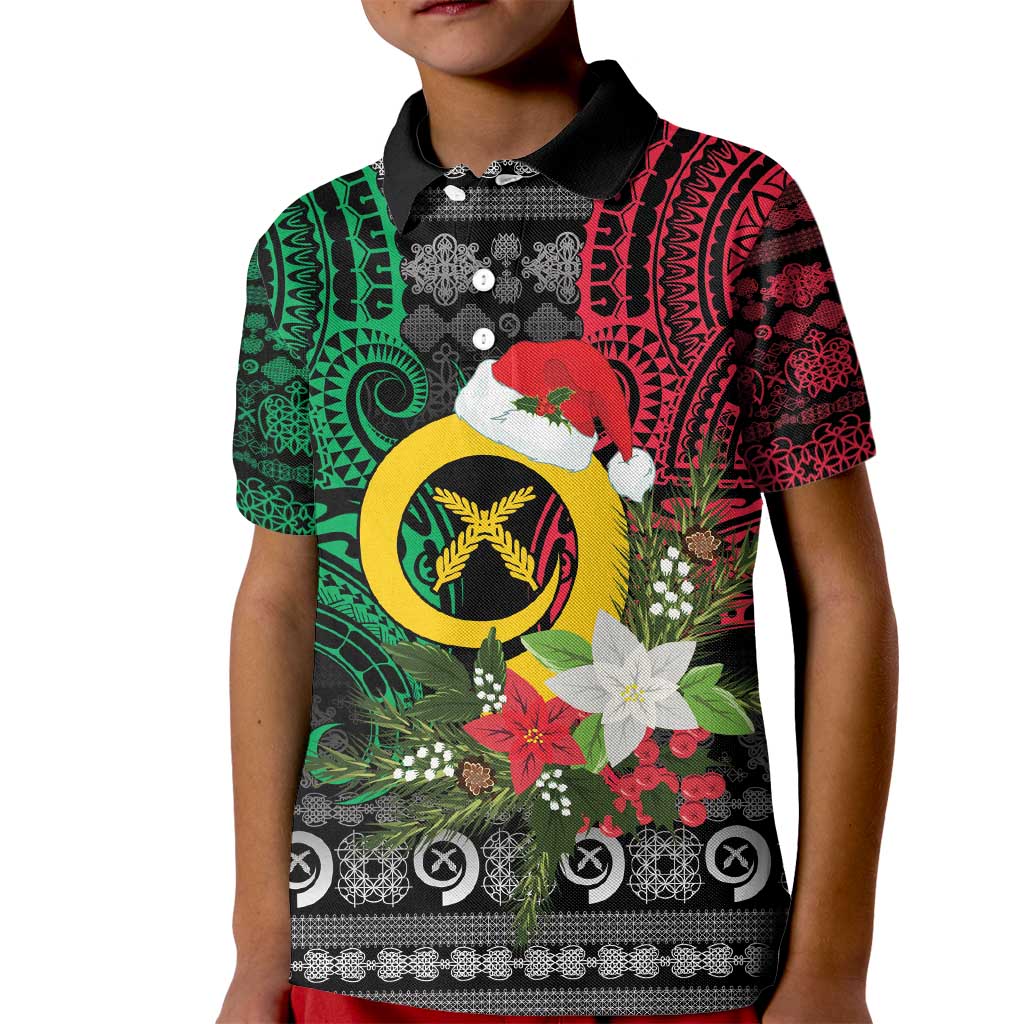 Vanuatu Pig's Tusk Meri Krismas! Kid Polo Shirt Vanuatuan Ancient Art Spirit - Polynesian Pride