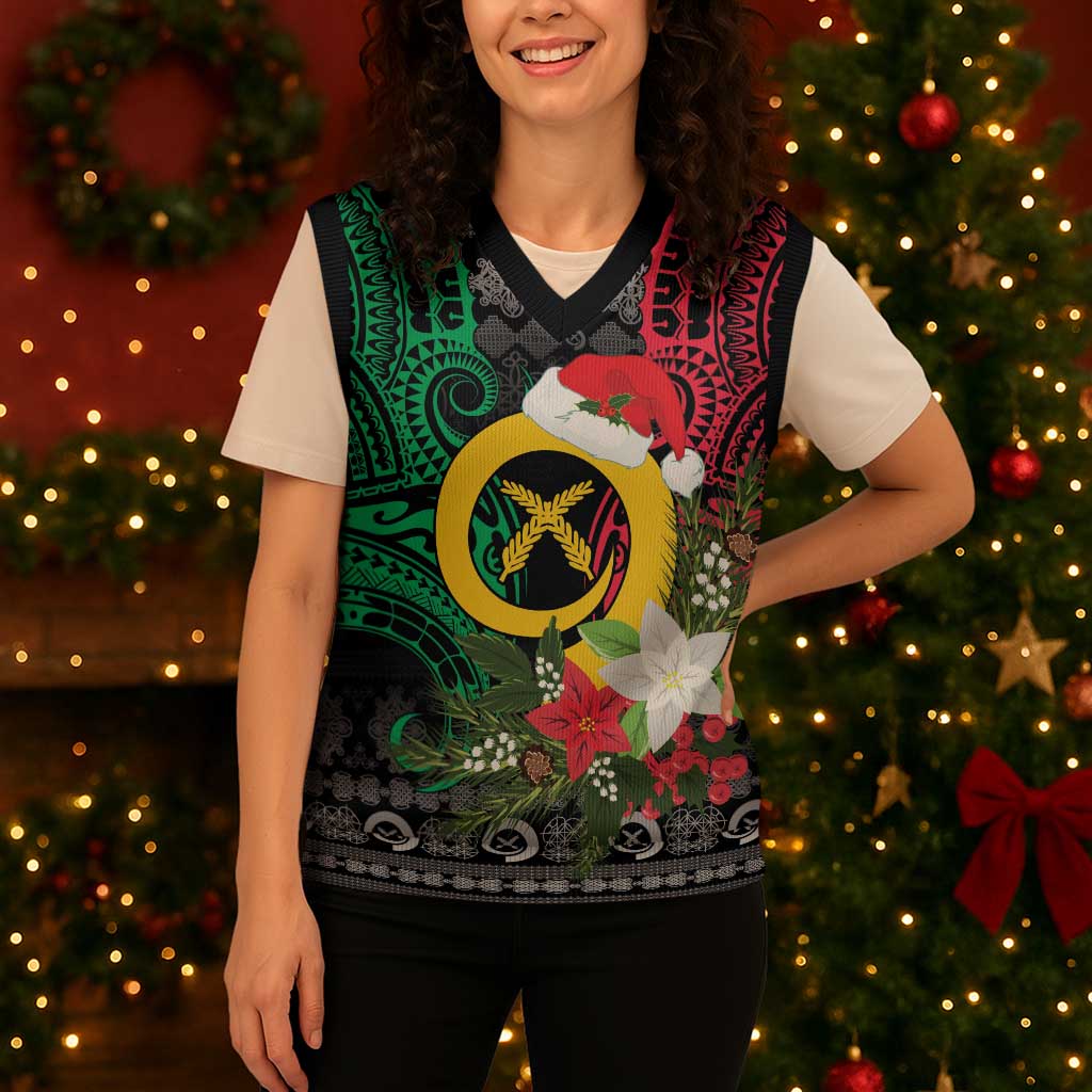 Vanuatu Pig's Tusk Meri Krismas! Christmas Knitted V-Neck Vest Vanuatuan Ancient Art Spirit - Polynesian Pride