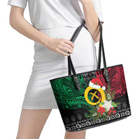 Vanuatu Pig's Tusk Meri Krismas! Leather Tote Bag Vanuatuan Ancient Art Spirit - Polynesian Pride