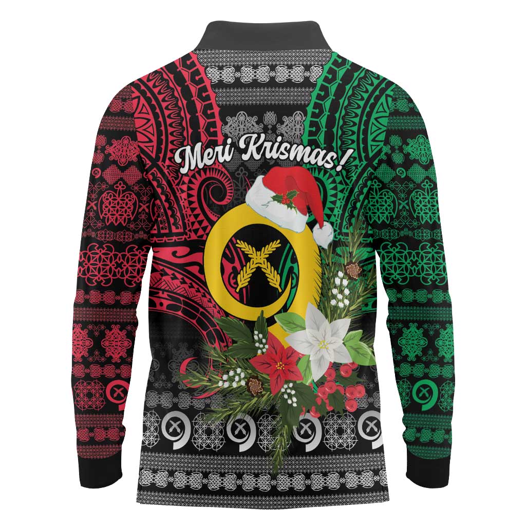 Vanuatu Pig's Tusk Meri Krismas! Long Sleeve Polo Shirt Vanuatuan Ancient Art Spirit - Polynesian Pride