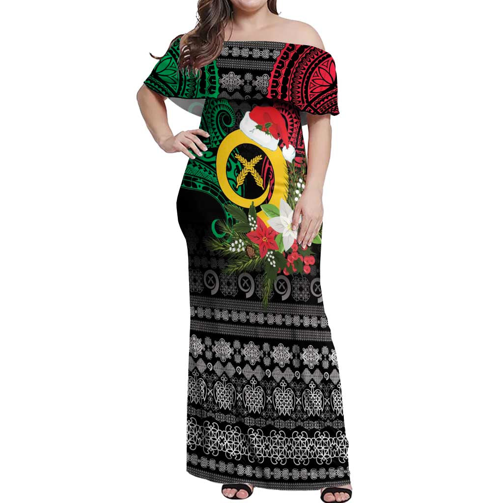 Vanuatu Pig's Tusk Meri Krismas! Off Shoulder Maxi Dress Vanuatuan Ancient Art Spirit - Polynesian Pride