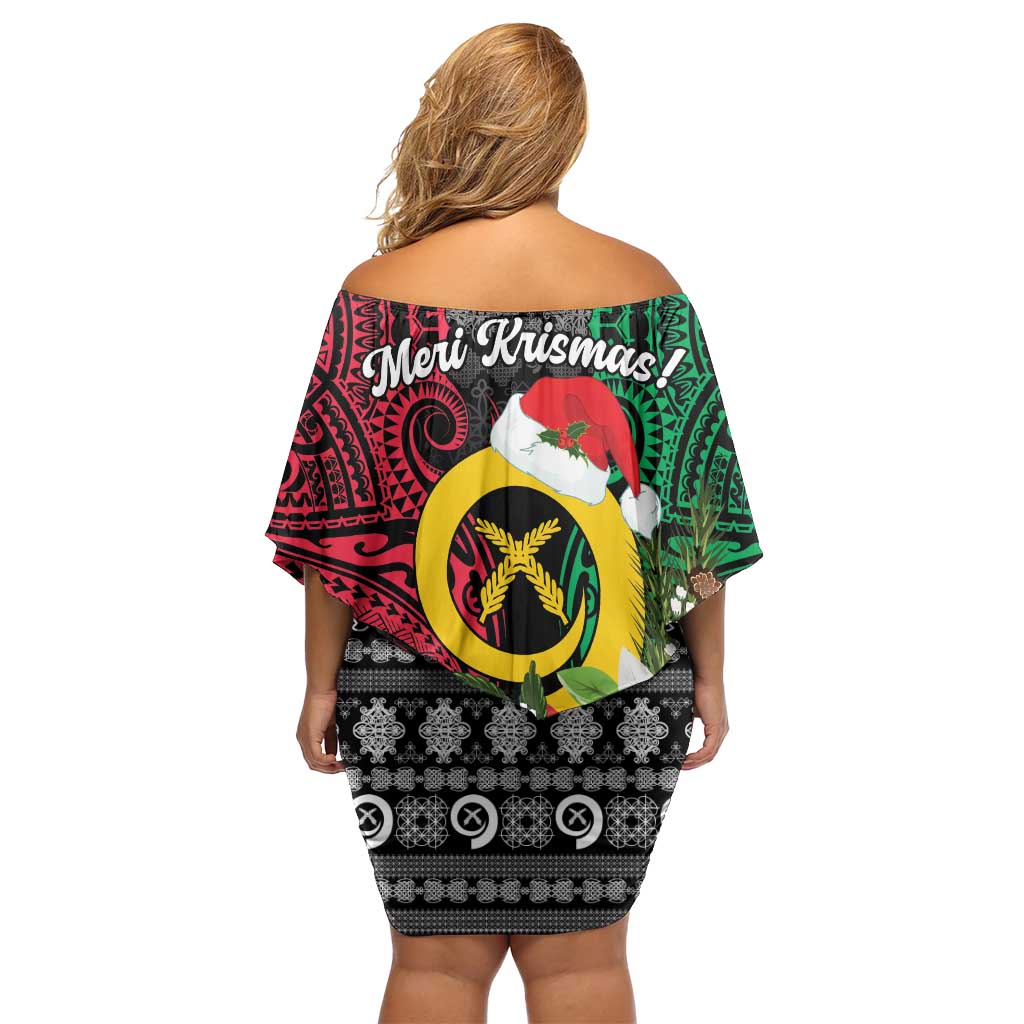 Vanuatu Pig's Tusk Meri Krismas! Off Shoulder Short Dress Vanuatuan Ancient Art Spirit - Polynesian Pride