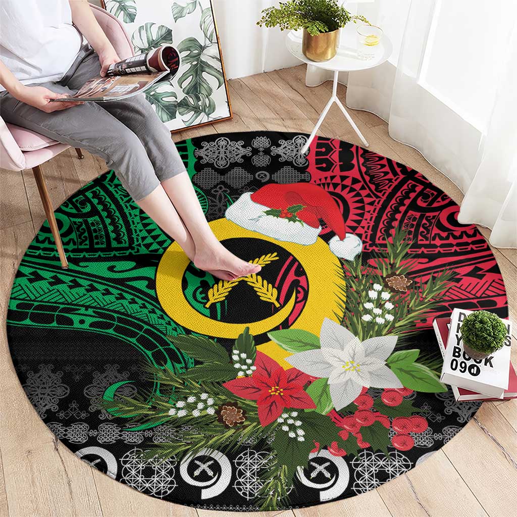 Vanuatu Pig's Tusk Meri Krismas! Round Carpet Vanuatuan Ancient Art Spirit - Polynesian Pride
