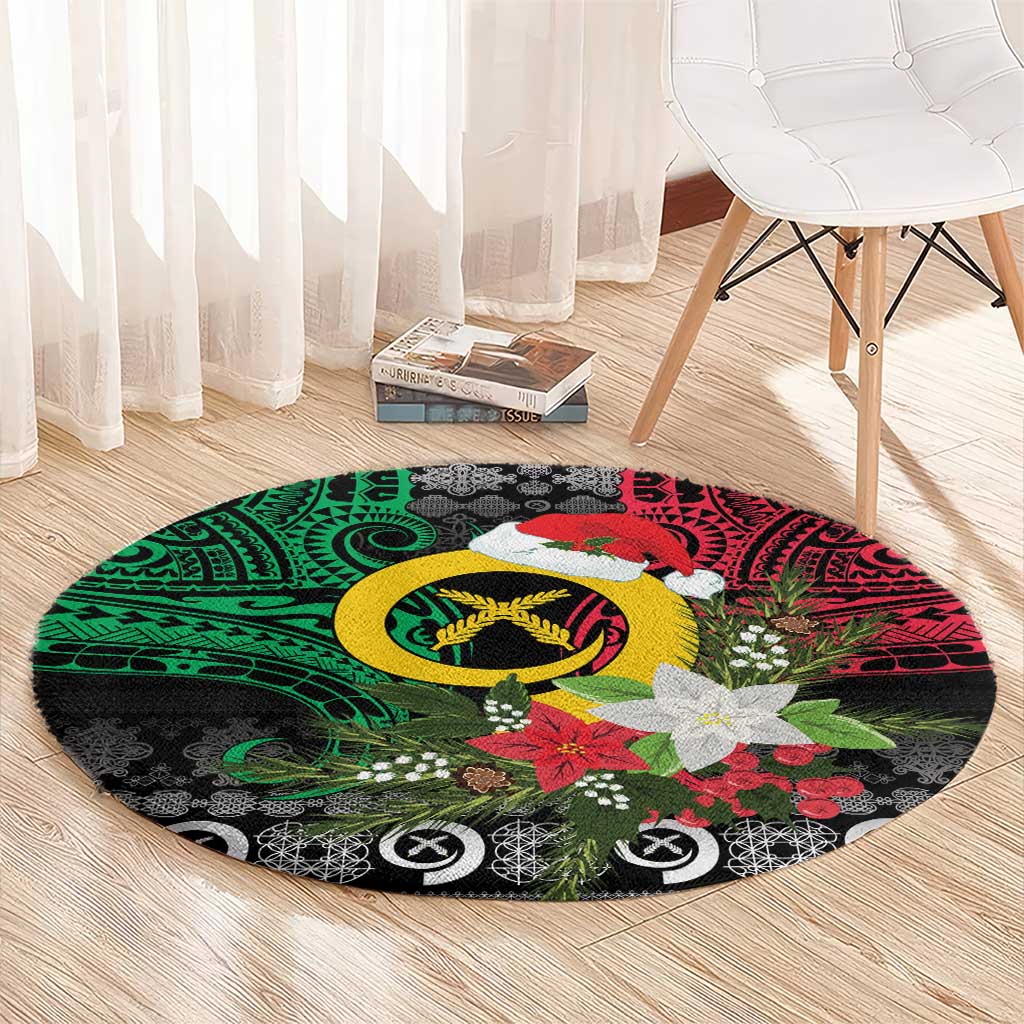 Vanuatu Pig's Tusk Meri Krismas! Round Carpet Vanuatuan Ancient Art Spirit - Polynesian Pride
