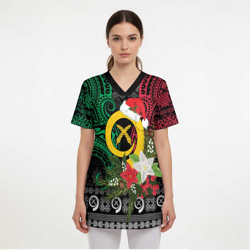 Vanuatu Pig's Tusk Meri Krismas! Scrub Top Vanuatuan Ancient Art Spirit - Polynesian Pride