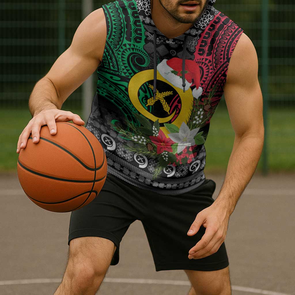 Vanuatu Pig's Tusk Meri Krismas! Sleeveless Hoodie Vanuatuan Ancient Art Spirit - Polynesian Pride