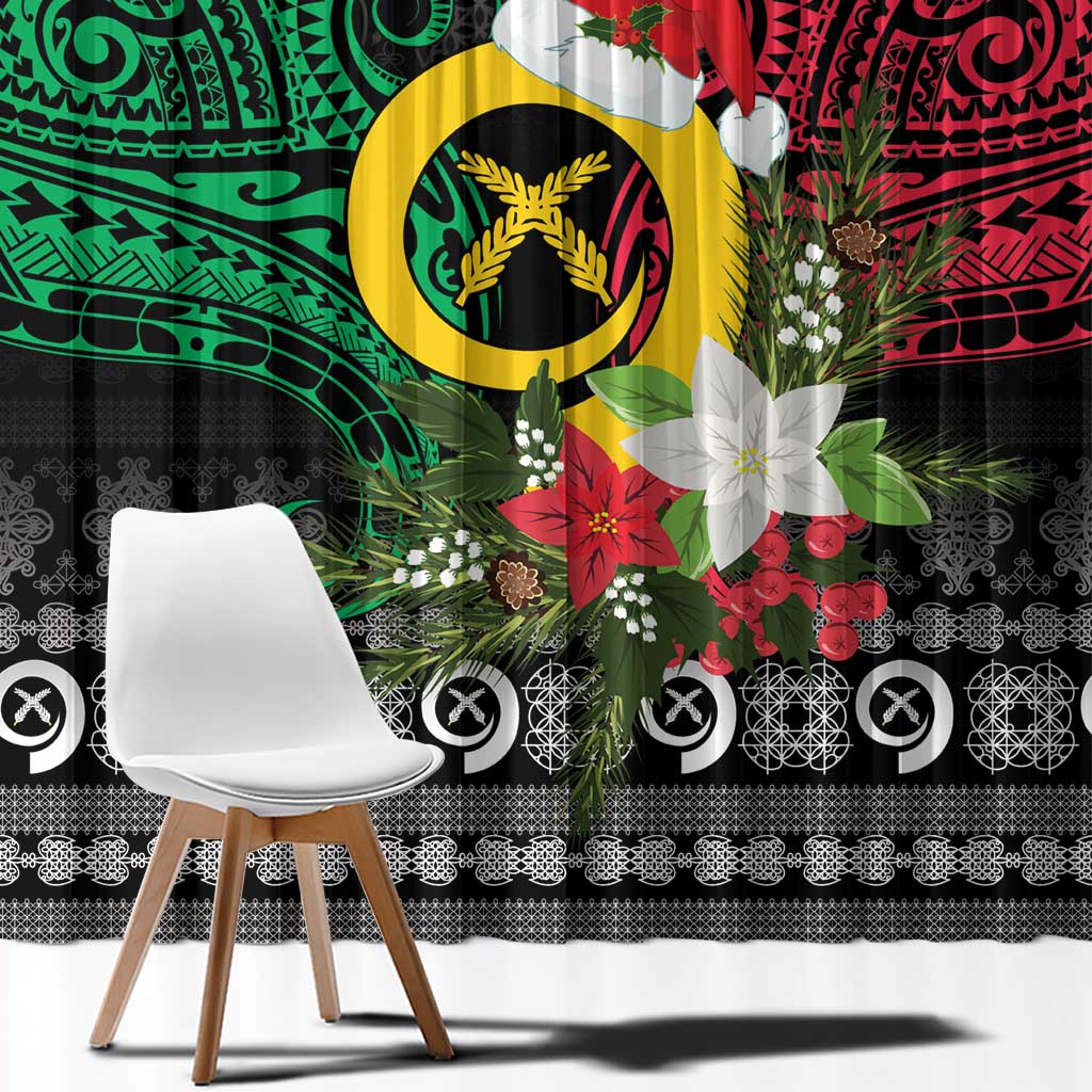 Vanuatu Pig's Tusk Meri Krismas! Window Curtain Vanuatuan Ancient Art Spirit - Polynesian Pride