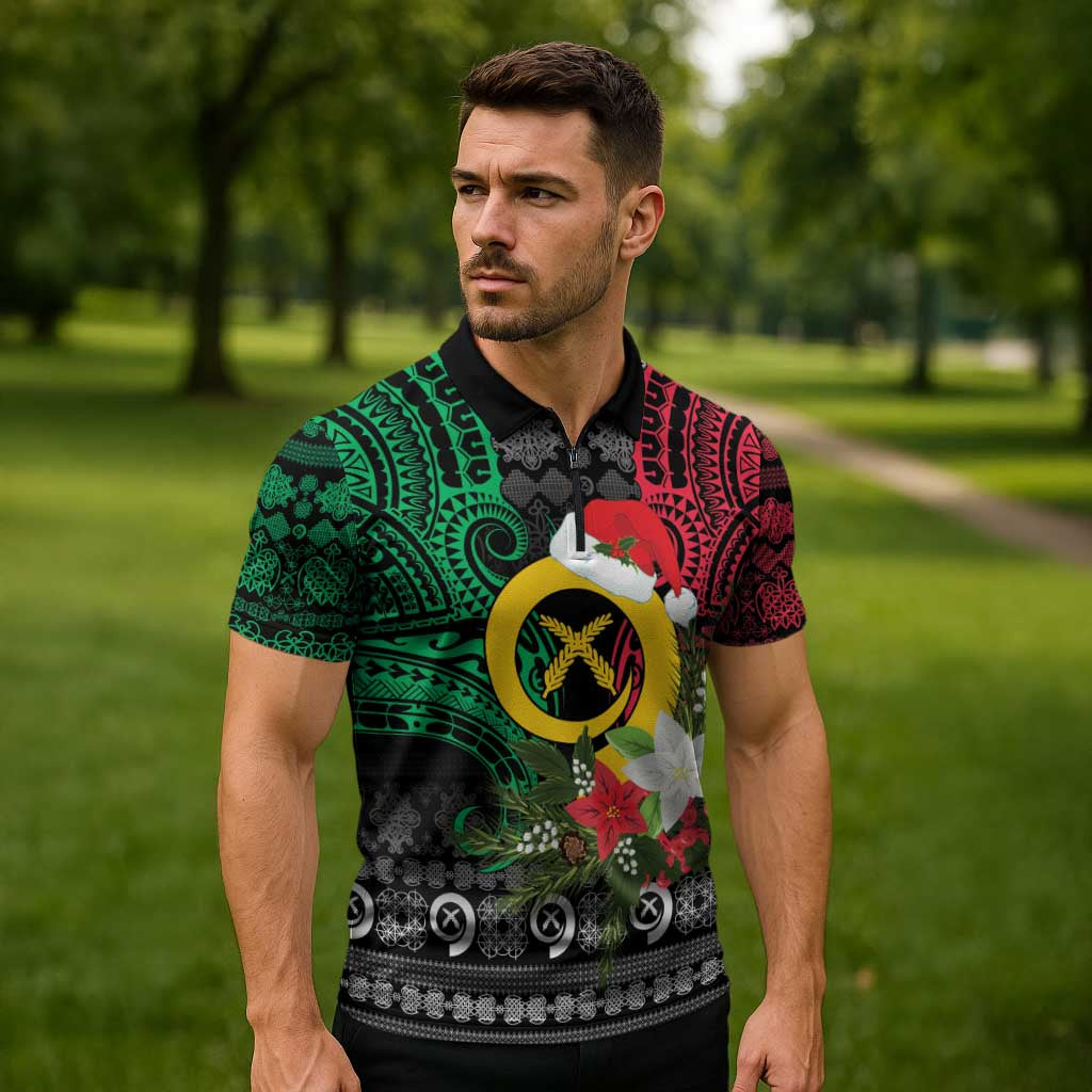 Vanuatu Pig's Tusk Meri Krismas! Zipper Polo Shirt Vanuatuan Ancient Art Spirit - Polynesian Pride