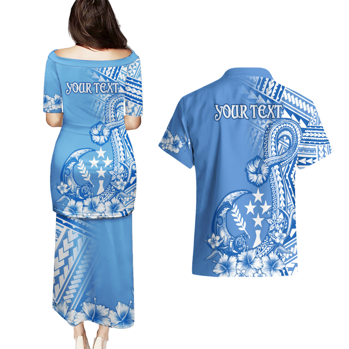 Kosrae Constitution Day Personalised Couples Matching Puletasi Dress and Hawaiian Shirt Kusaie Hook Tattoo Special Polynesian Pattern LT9 - Polynesian Pride