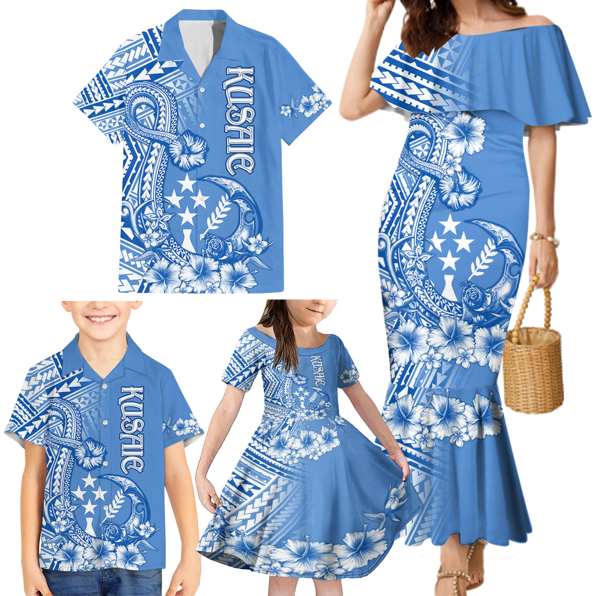 Kosrae Constitution Day Personalised Family Matching Mermaid Dress and Hawaiian Shirt Kusaie Hook Tattoo Special Polynesian Pattern LT9 - Polynesian Pride