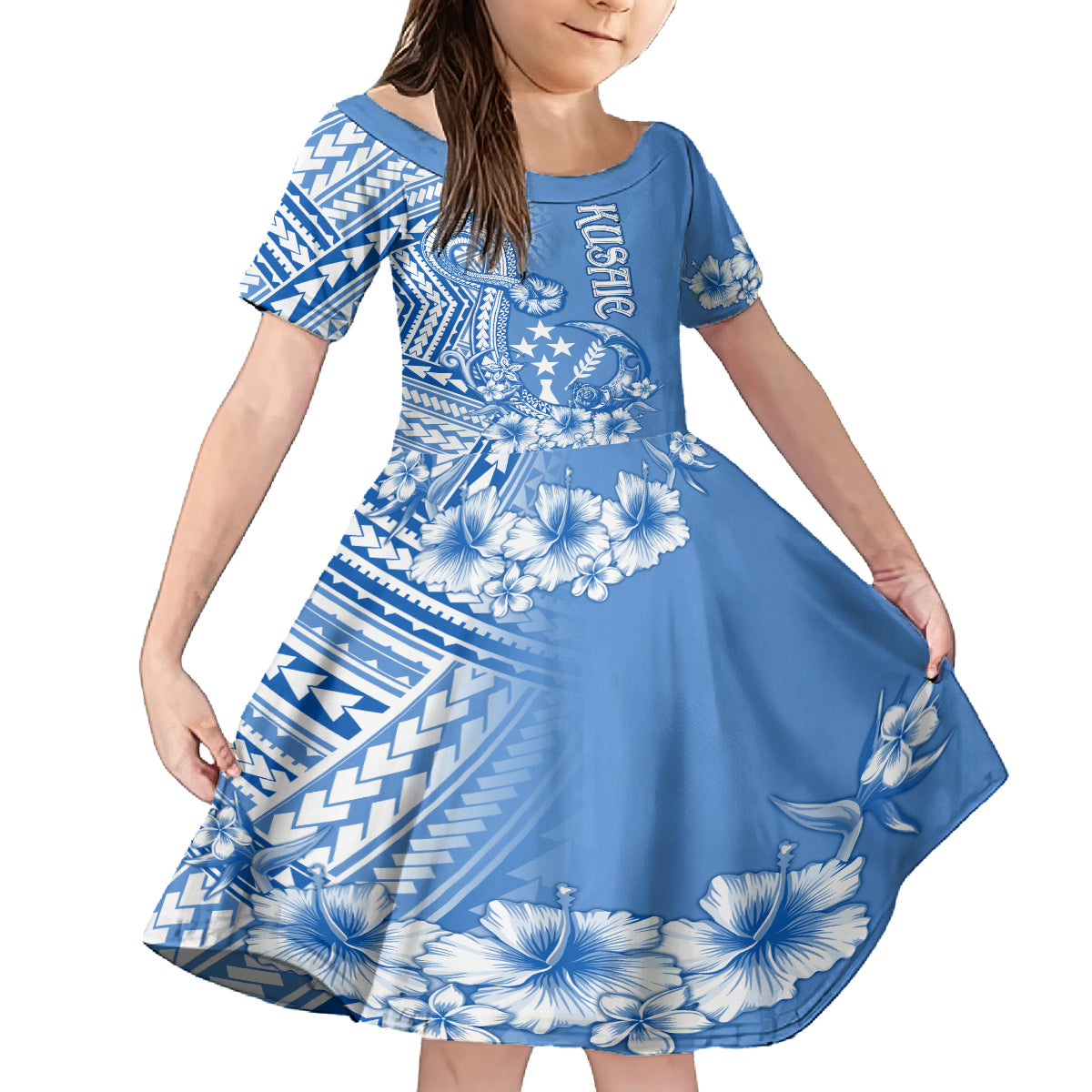 Kosrae Constitution Day Personalised Kid Short Sleeve Dress Kusaie Hook Tattoo Special Polynesian Pattern LT9 KID Blue - Polynesian Pride