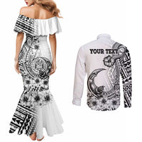 Ia Orana Tahiti Personalised Couples Matching Mermaid Dress and Long Sleeve Button Shirt French Polynesia Hook Tattoo Special White Color LT9 - Polynesian Pride