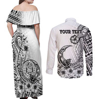 Ia Orana Tahiti Personalised Couples Matching Off Shoulder Maxi Dress and Long Sleeve Button Shirt French Polynesia Hook Tattoo Special White Color LT9 - Polynesian Pride